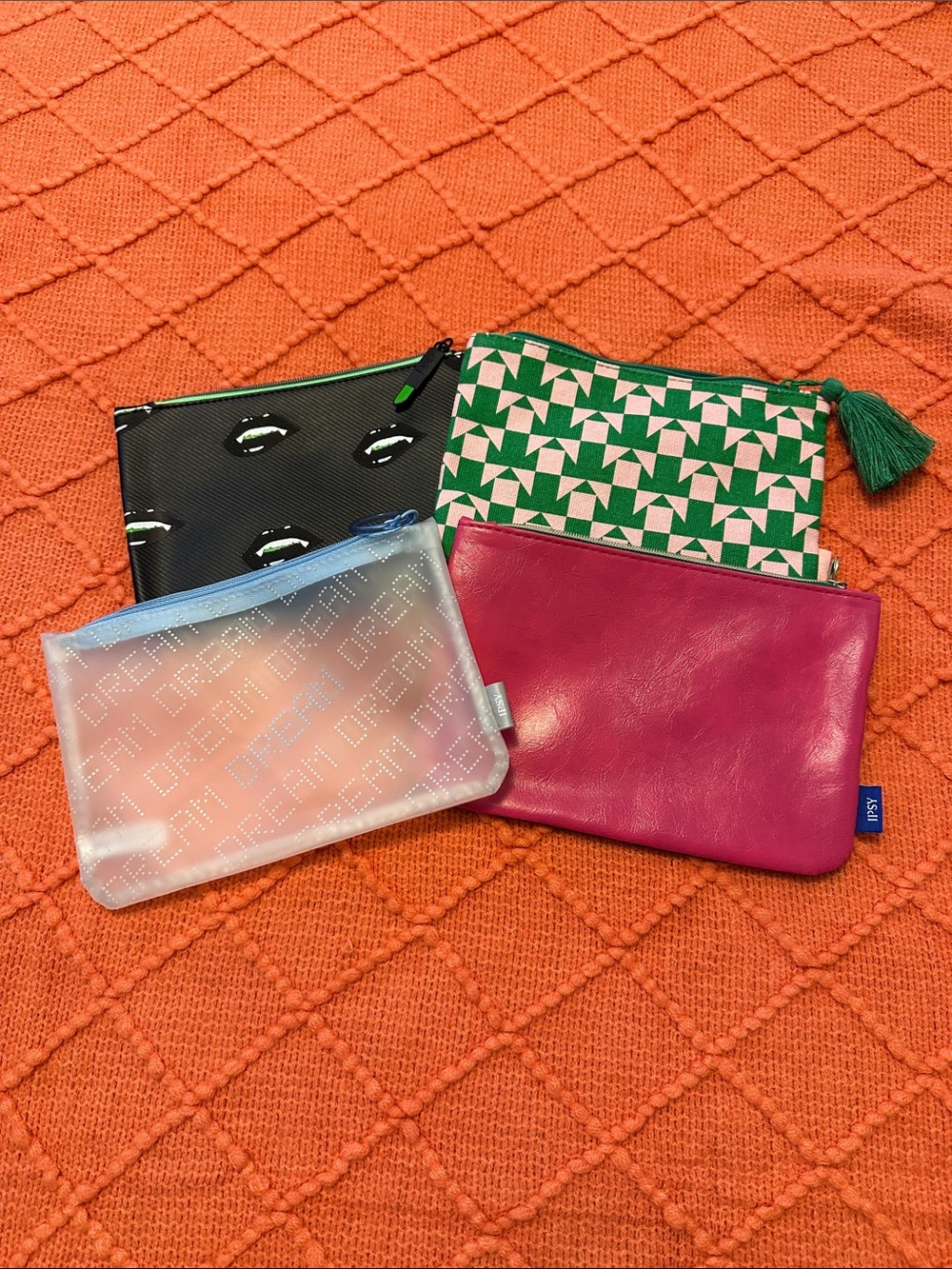 ipsy Cosmetic Pouch Set - Pink, Green, Black, Iridescent